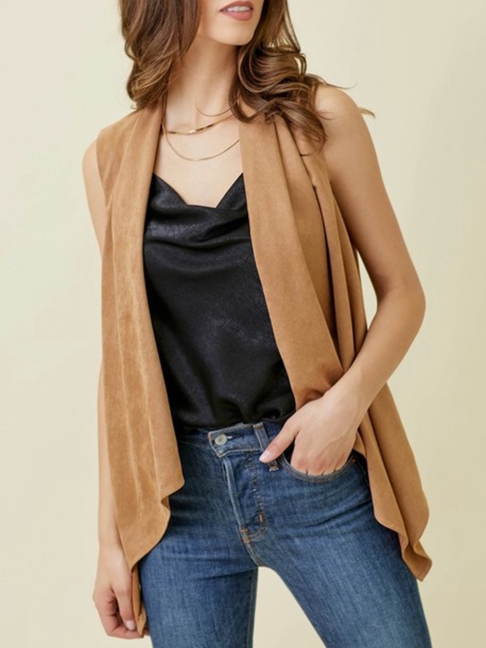 🍂SPECIAL🍂SUEDE SHAWL COLLAR VEST|LATTE